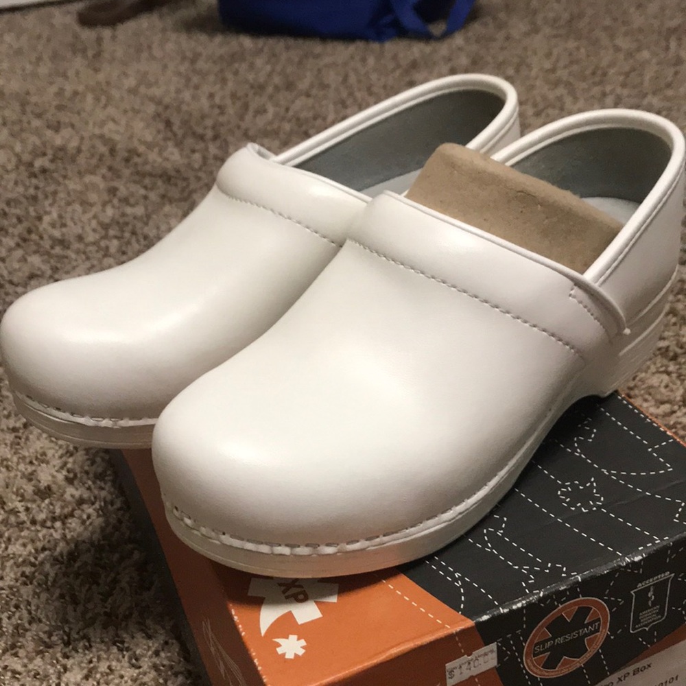 Dansko XP all white leather nursing clog shoes